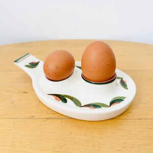 Vintage Jersey Pottery Hand-painted Pottery Double Egg Holder