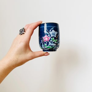 Japanese Tea Cup, Handless Hand-painted Blue Tea Cup