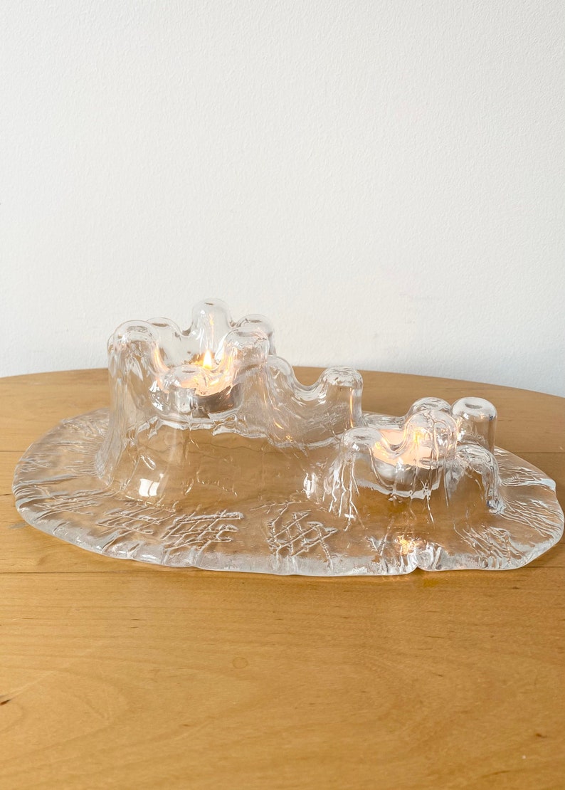 Muurla Volcano Tea light holder, Scandinavian Glass Candle Holder, Glass votive tea light holder, Muurla Finland Art Glass image 1