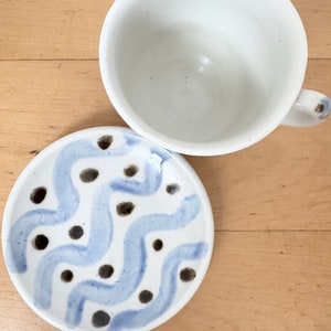 Handmade Pottery Teacup And Saucer, Abstract Motif Cup image 4