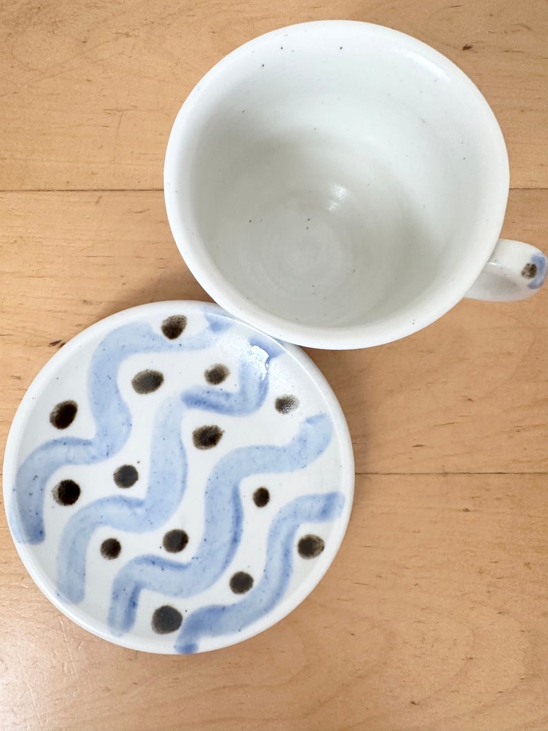 Handmade Pottery Teacup And Saucer, Abstract Motif Cup image 4
