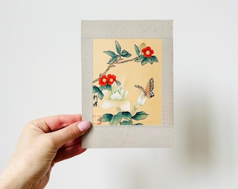 Pintura china sobre seda sin marco, pintura de aves y flores, pintura botánica, arte oriental