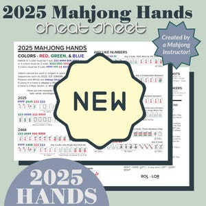 印刷可能な2025麻雀ハンドチートシート、即時ダウンロード、麻雀ボードゲーム、麻雀ゲーム、アメリカン麻雀