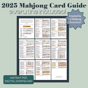 AFDRUKBARE MAHJONG HANDS-spiekbriefje 2025, direct downloaden, bordspellen, tegelspel, Amerikaanse Mah Jongg, beginners, nmjl-cheatkaart