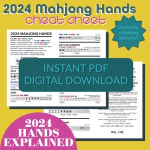 PRINTABLE 2024 Mahjong Hands cheat sheet, Instant Download, Mah Jongg board games, mahjong game, American Mahjong