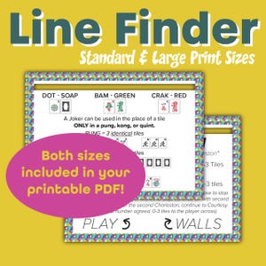 Mahjong Line Finder, PRINTABLE, digital download, American Mahjong, Mah jongg, cheat sheet