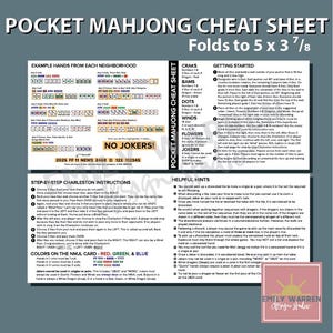 AFDRUKBAAR Pocket Mahjong-spiekbriefje 2025, direct downloaden, mahjongbordspel, Amerikaans mahjong, NMJL-spiekbriefje, mahjong, kaart