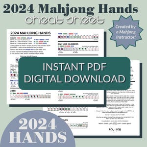 印刷可能な 2024 麻雀ハンド チートシート、即時ダウンロード、麻雀ボード ゲーム、麻雀ゲーム、アメリカン麻雀