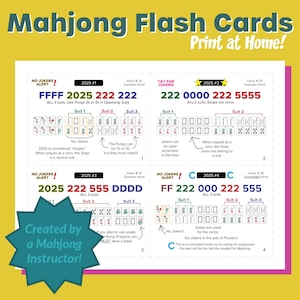 PRINTABLE 2025 Mahjong Hands Flash Cards, American Mah Jongg, Instant Download, board games, tile game, beginners, NMJL card explained