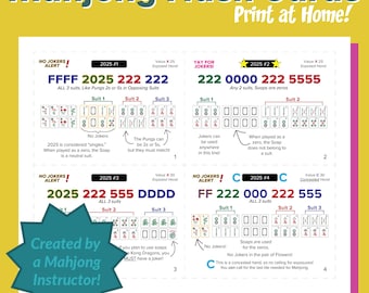 PRINTABLE 2025 Mahjong Hands Flash Cards, American Mah Jongg, Instant Download, board games, tile game, beginners, NMJL card explained