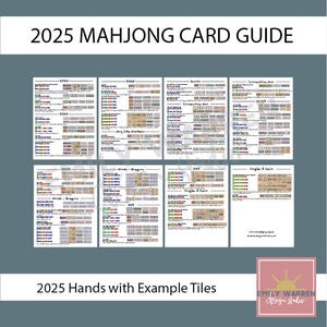 AFDRUKBARE MAHJONG HANDS-spiekbriefje 2025, direct downloaden, bordspellen, tegelspel, Amerikaanse Mah Jongg, beginners, nmjl-cheatkaart