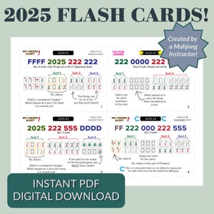 2025 Mahjong Hände, Flash Karten, sofortiger Download, Brettspiele, Legespiel, Anfänger, NMJL Karte erklärt