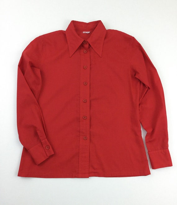 red sheer button up blouse