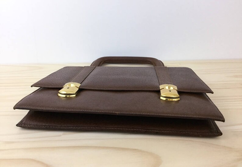 men/'s carry bag top handle briefcase expandable leather attache bag Vintage 70/'s Men/'s brown leather attache