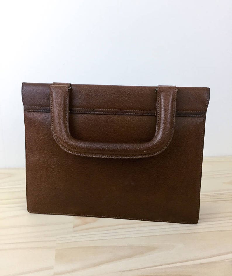 men/'s carry bag top handle briefcase expandable leather attache bag Vintage 70/'s Men/'s brown leather attache