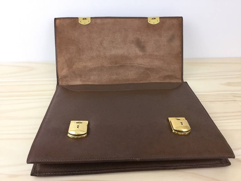 men/'s carry bag top handle briefcase expandable leather attache bag Vintage 70/'s Men/'s brown leather attache