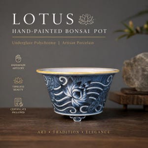Hand-Thrown Underglaze Polychrome Lotus Bonsai Pot  Antique-Inspired Artisan Porcelain with Certificate