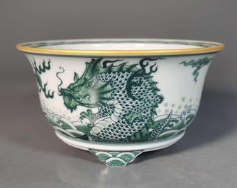 Maceta para bonsái "Pez a Dragón", hecha a mano, pintada a mano y policromada bajo vidriado, maceta artística china.