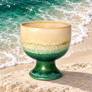 Handmade Emerald Reactive-Glaze Goblet-Style Hydroponic Planter
