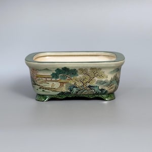 Matte-Glazed Hand-Painted Jiangnan Four Seasons Panoramic Landscape Rectangular Bonsai Pot