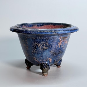 Jun Ware Lu Jun Starry-Blue Gold-Speckled Wide-Rim Tripod Beast-Foot Round Bell Bonsai Pot