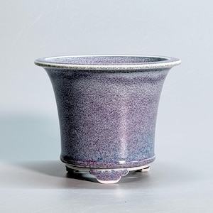 Fully Handmade  Flambé Snowflake Purple Glaze Flared-Rim Round Bonsai Pot