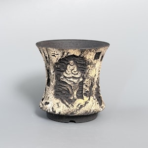 Handgeschnitzte Longmen-Grotten-Buddha-Höhle-Sammler-Bonsaischale | Ø 8,3 cm × H 8,4 cm