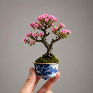Hand-Painted Porcelain Mini Bonsai Pot | Blue White Children Motif, Dade Hall Mark (Certificate Included)