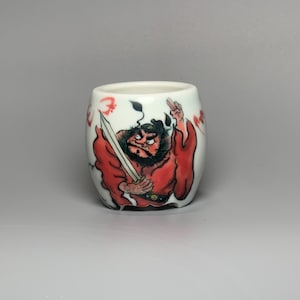 Ręcznie wykonana, porcelanowa, polichromowana doniczka bonsai „Zhong Kui” z podszkliwnym wykończeniem, matowe szkliwo