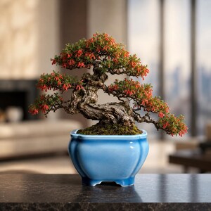 Hand-Trimmed Sky-Blue Glaze Square Mallow-Shaped Drum Bonsai Pot