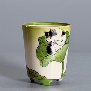 Hand-Painted Underglaze “Sleeping Among Lotus Leaves” Mini Tall Artistic Bonsai Pot