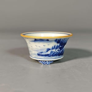 Hand-Painted Blue White Landscape Bonsai Pot | Qing Kangxi-Qianlong Style Porcelain
