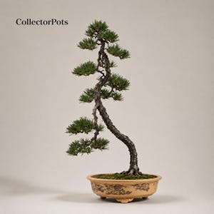Fine Yixing Zisha Shallow Round Bonsai Pot with Engraved Landscape and Poetry,