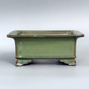 Song-Style Jun Ware Turquoise Glaze Folded-Rim Rectangular Bonsai Pot
