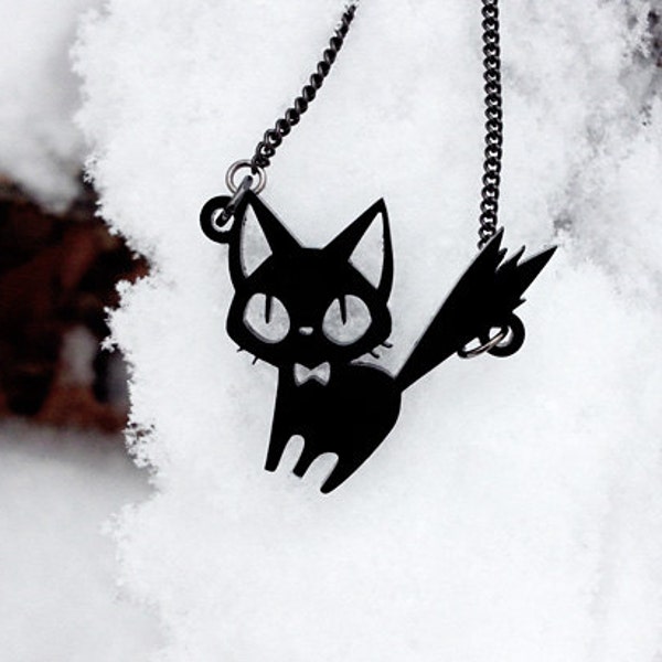 Dapper Halloween Black Cat Acrylic Necklace