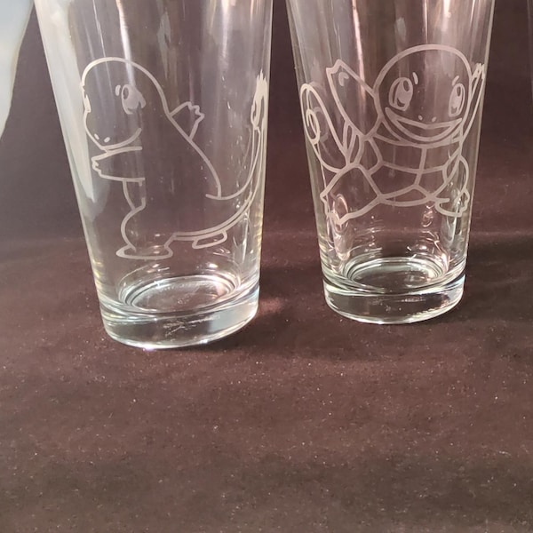 Etched Pokemon Pub Glass, Pick your Poke'! Custom Fan Art personalized