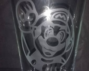 mario etched pub glass