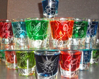 Pick-a-poke! Any poke mon etched shot glass (One shot glass)