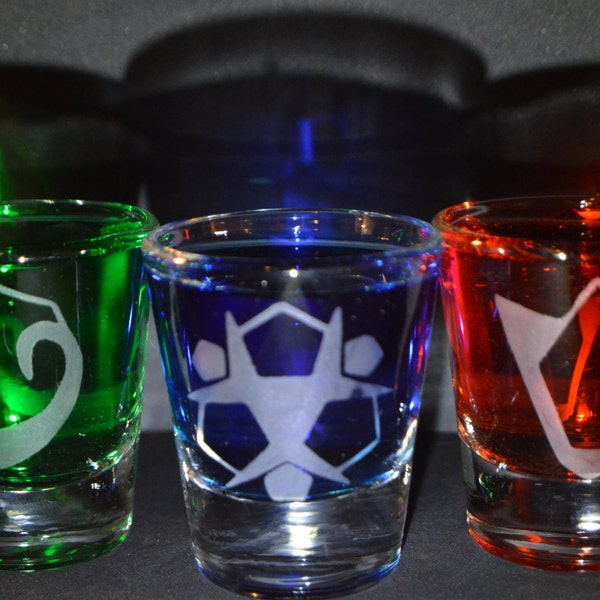 Legend of Zelda spirit stones etched shot glass set of 3 fan art