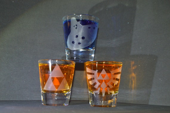 Zelda etched shot glass set of 3 fan art