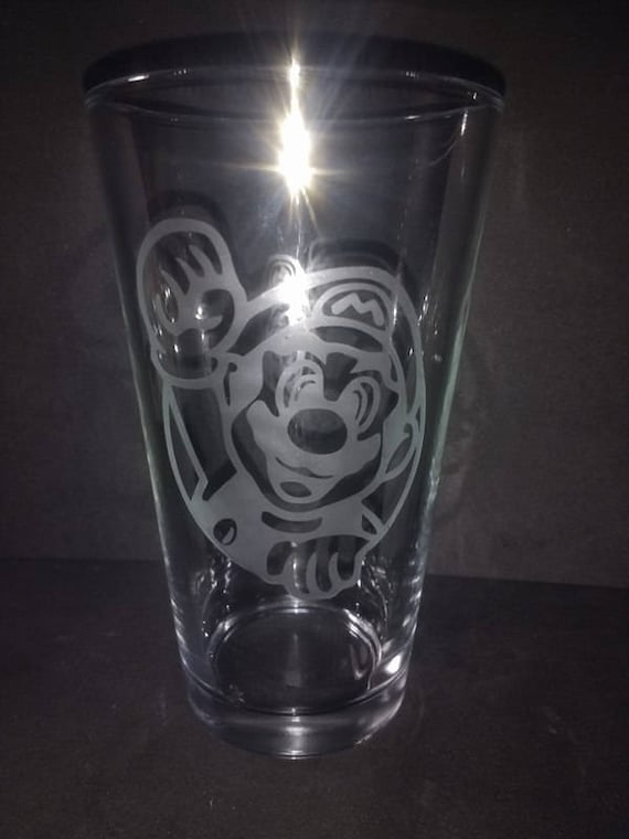 mario etched pub glass