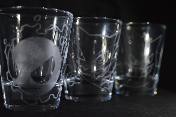 Gastly, Haunter, Gengar engraved shot glass set of 3