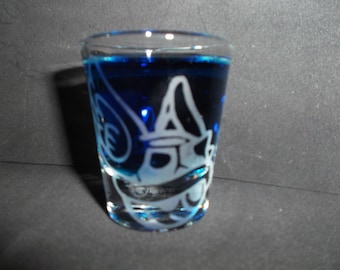 Blue turtle shell etched shot glass fan art