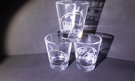 3 mario baddies etched shot glass set fan made