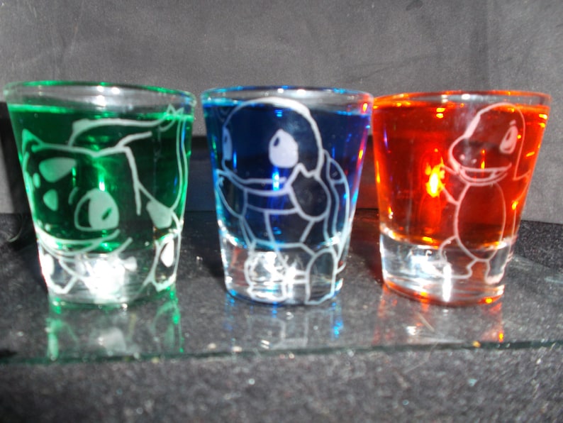 Pokemon starter etched shot glass set of 3 fan art image 2