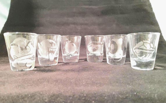 Mario Bad guys etched shot glass set of 6 fan art