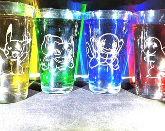 Set de vasos de bar de Pokémon con grabados: fan art, Pikachu, arte lineal