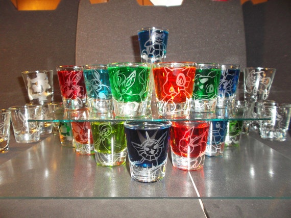 Pick-a-poke! Any poke mon etched shot glass (One shot glass)