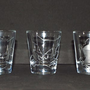 Gastly, Haunter, Gengar engraved shot glass set of 3