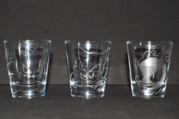 Gastly, Haunter, Gengar engraved shot glass set of 3